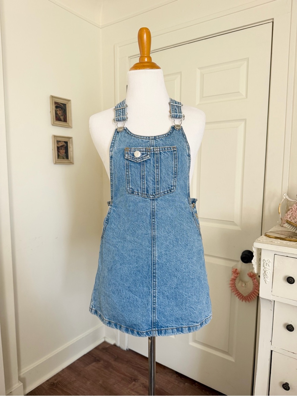 Blue Denim Jean Overall Mini Dress